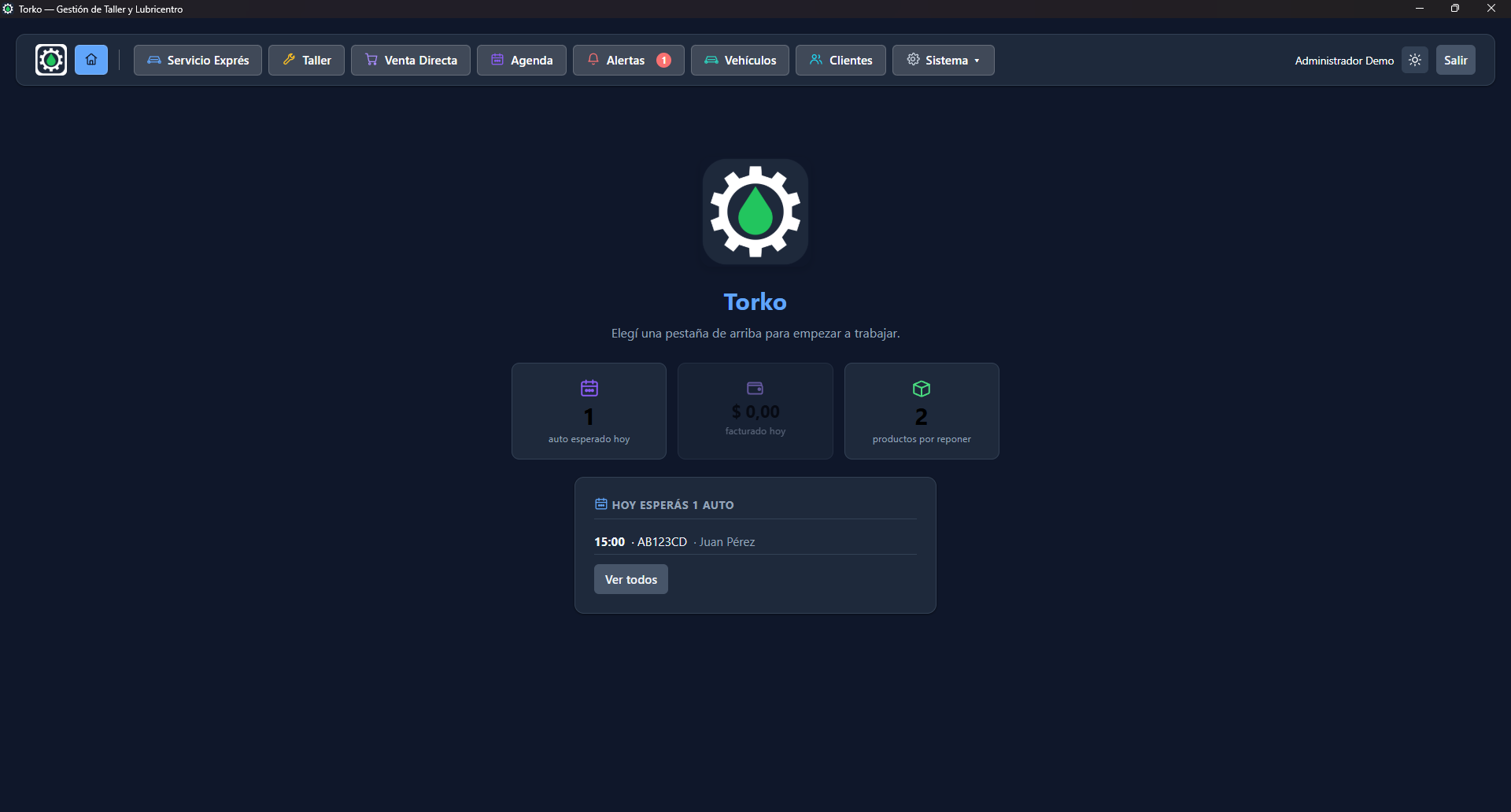 Panel de control de Torko